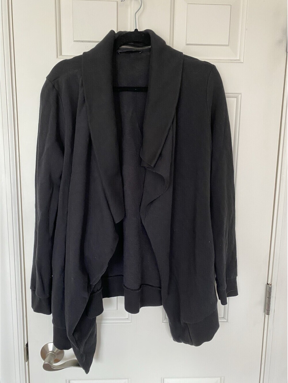 AllSaints Dahlia Sweat Cardigan Drape Front Jacket Sweater - Black - Size Large